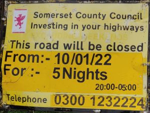 C182 closed for roadworks 10.1.2022 for five nights 2000 to 0500